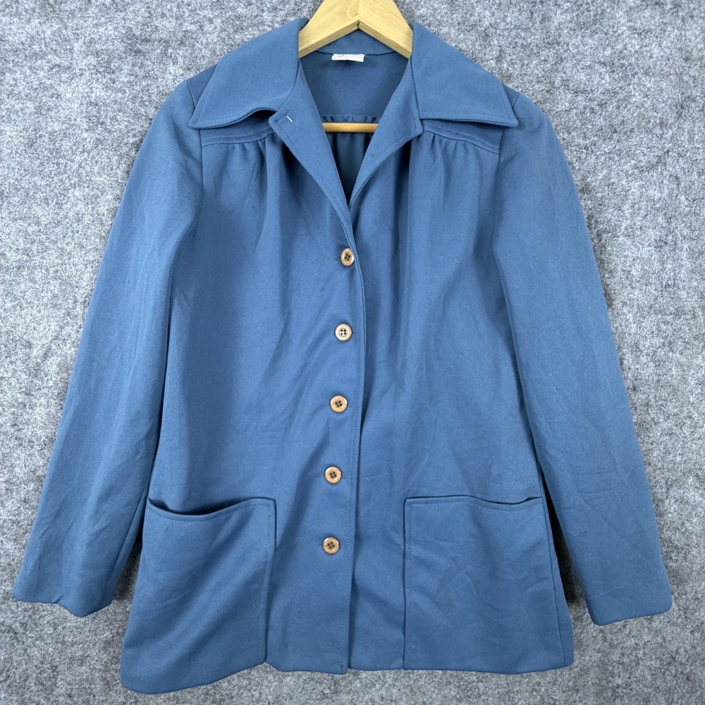 Vintage Graff Californiawear Jacket Womens Blue Pockets Button Up Collared 70s